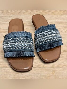 Aldo |  Blue Woven Pearl Slide Sandals